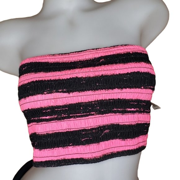 No Boundaries Tops - NEW NEON HOT PINK BLACK STRIPED TUBE TOP JUNIOR'S SIZE XL